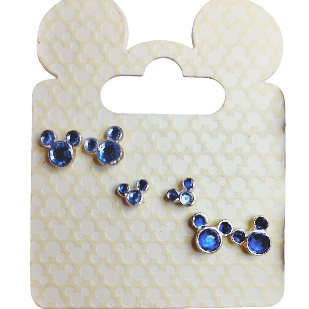 Disney Parks Mickey Mouse Earrings Set 3-Pack Blue NIP